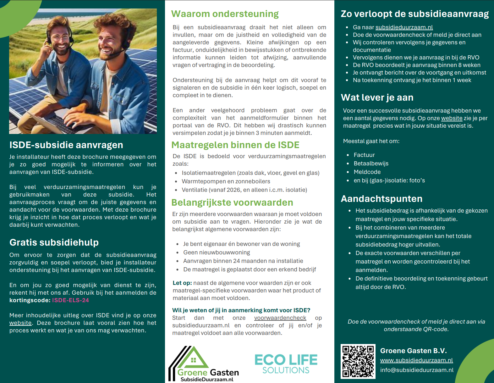 Borchure Subsidies isolatie Eco Life Solutions